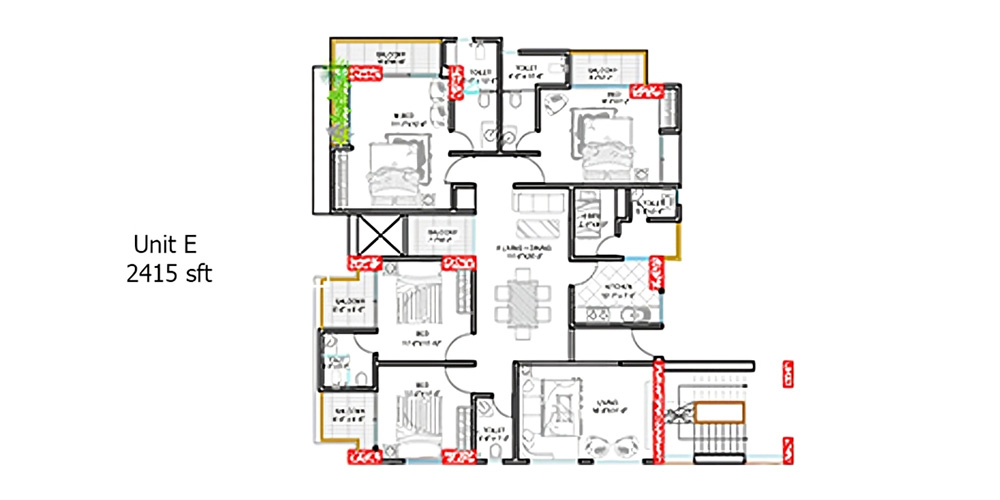 Al-Aksha City 4 Bed 7th Floor Unit E 2415 SFT